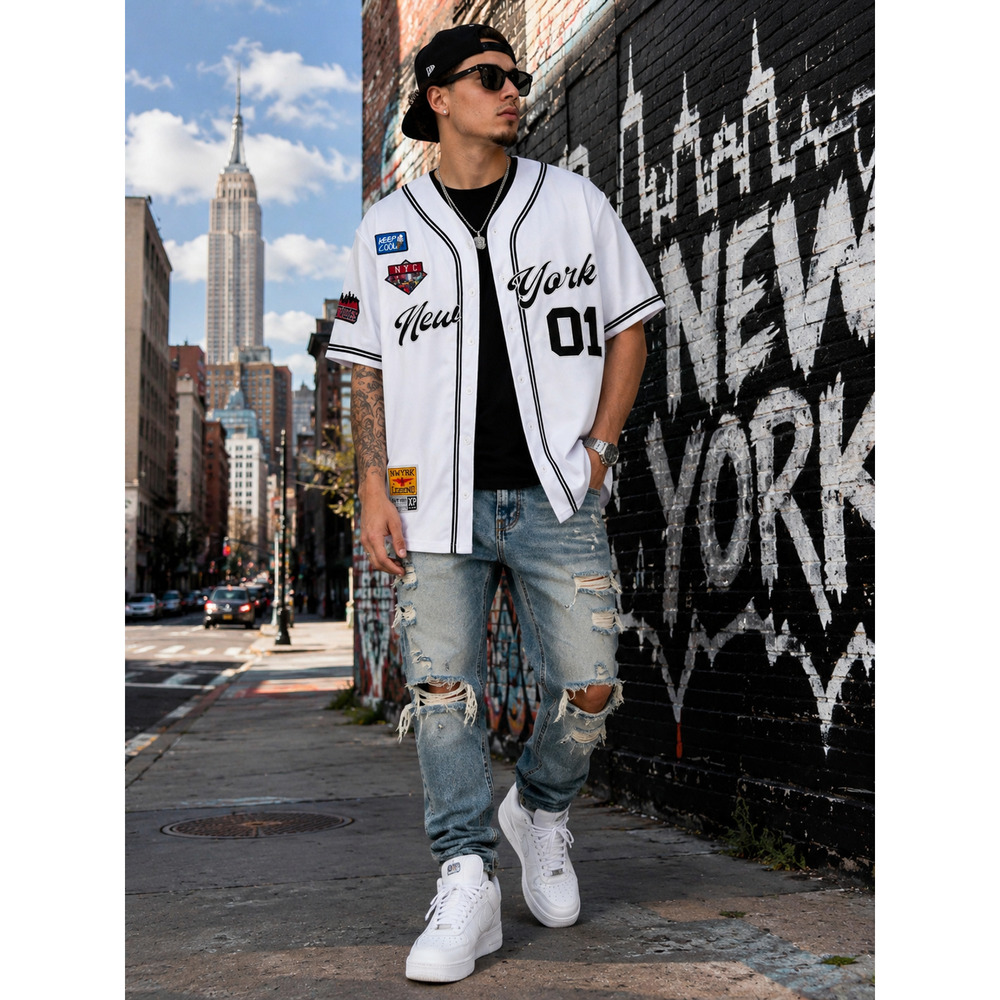 XIOS New York 01 Baseball Jersey Men's XL White Button Front Streetwear NWT